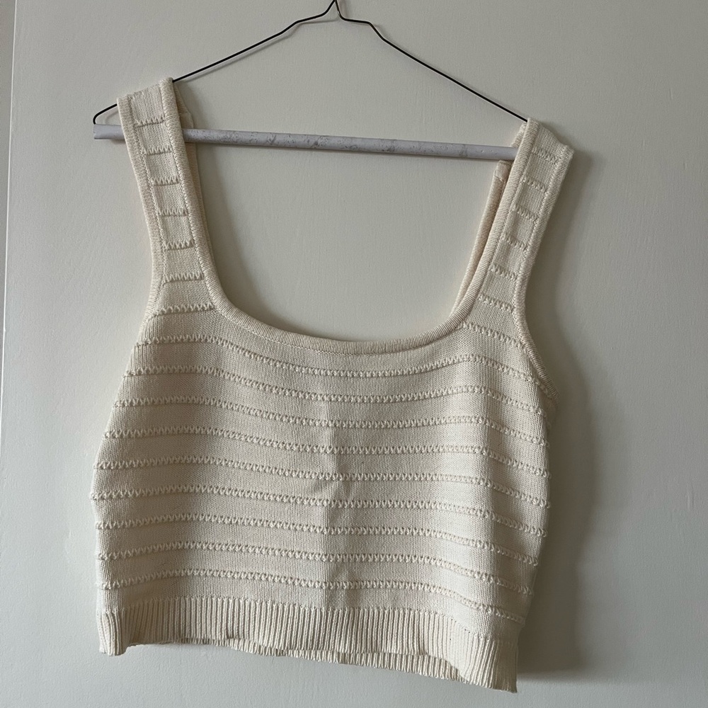 Lulu's Cream Ribbed Crop Tank Top